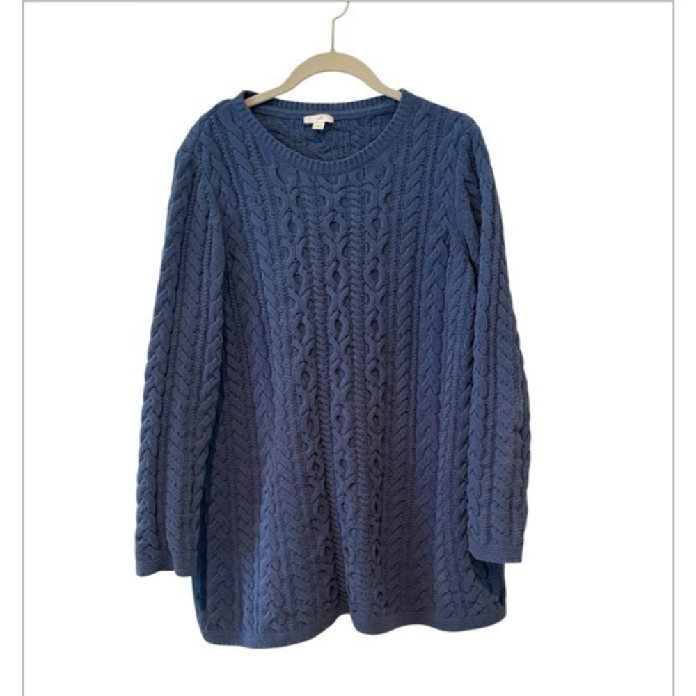 J Jill Chenille Cable Knit Sweater Tunic Pullover Swing Crew Neck A Line M